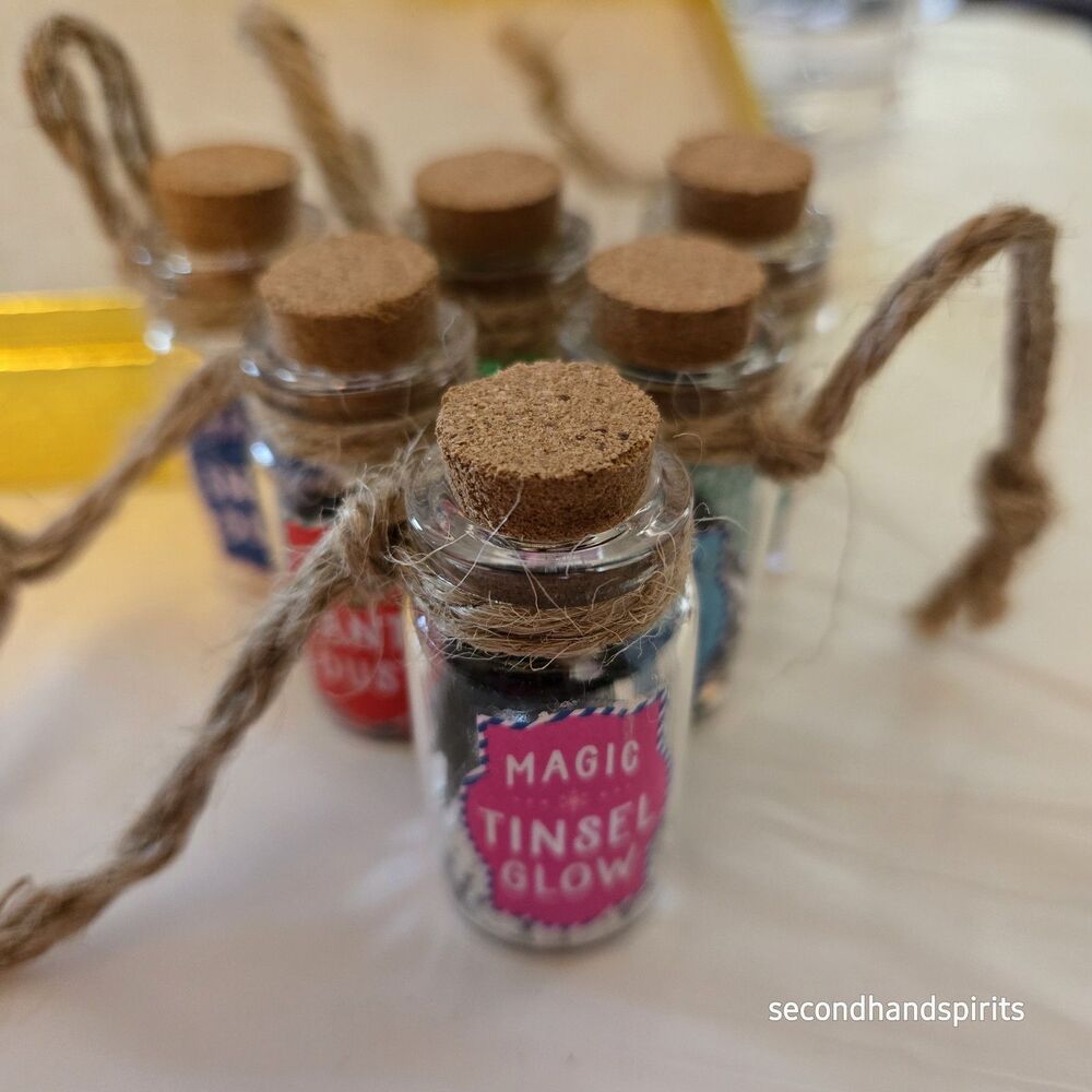 Holiday Time Christmas Bottle Set Glass Mini Potion Ornaments For Desktop Tree.